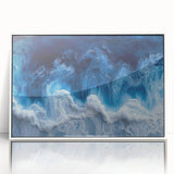 Art deco poster of water ripples in muted blue and gray tones on framed acrylic, ideal for modern nursery wall art.