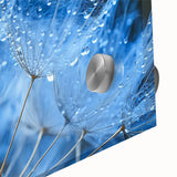 Large abstract wall art print in vibrant blue and green hues on acrylic glass, ideal for dining room ambiance.