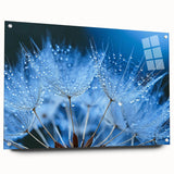 Close-up of water droplet patterns on acrylic glass, in cool blue tones, suitable for bedroom or dining room decor.