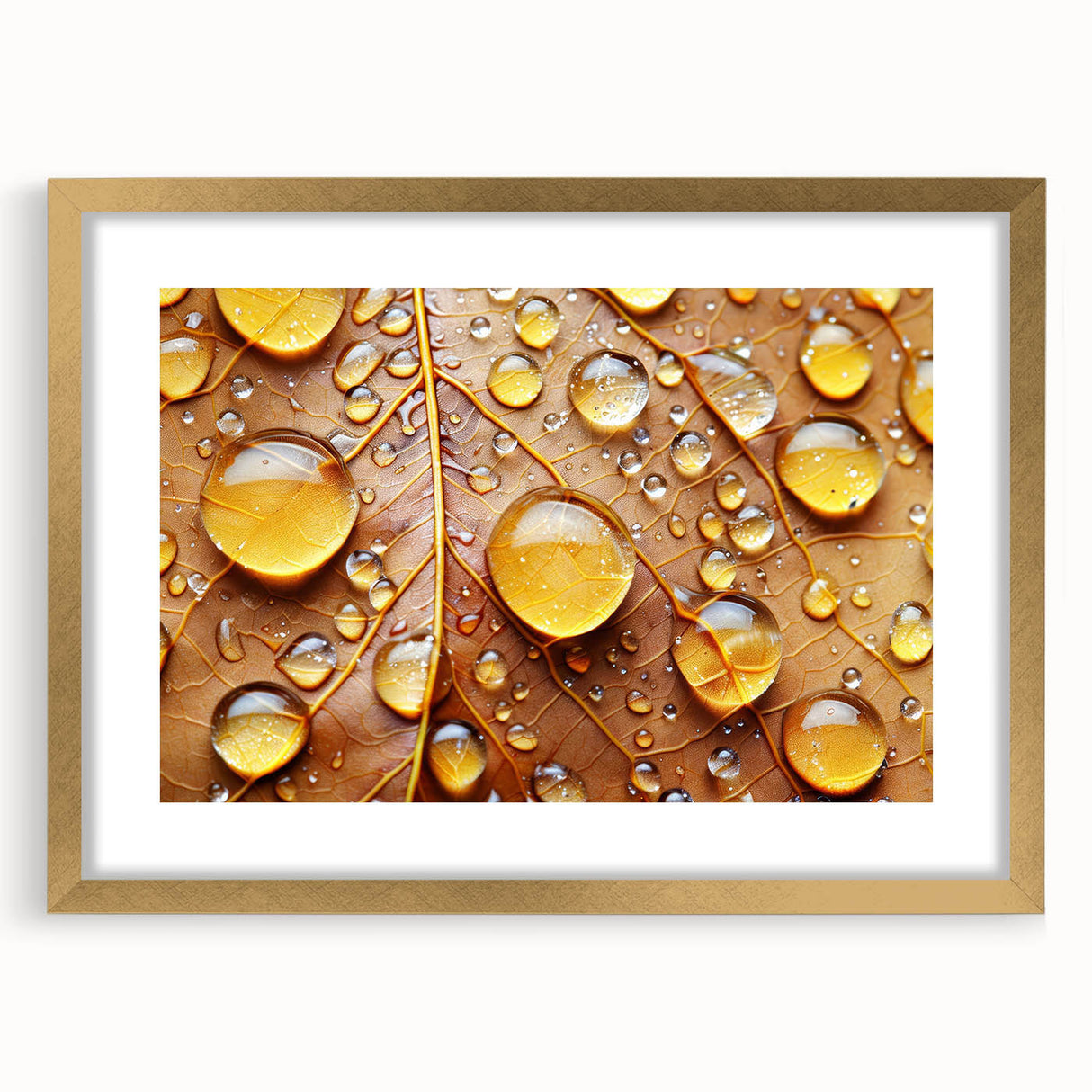 Extra large abstract art print featuring textured waves in blue and green tones on a framed gold mat.