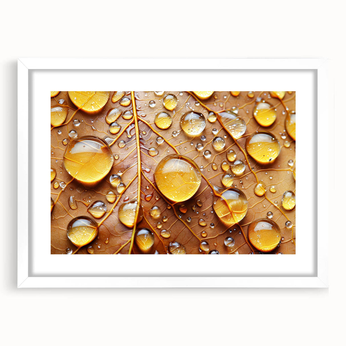Abstract art print featuring close-up water design in blue and white tones on a framed white mat.