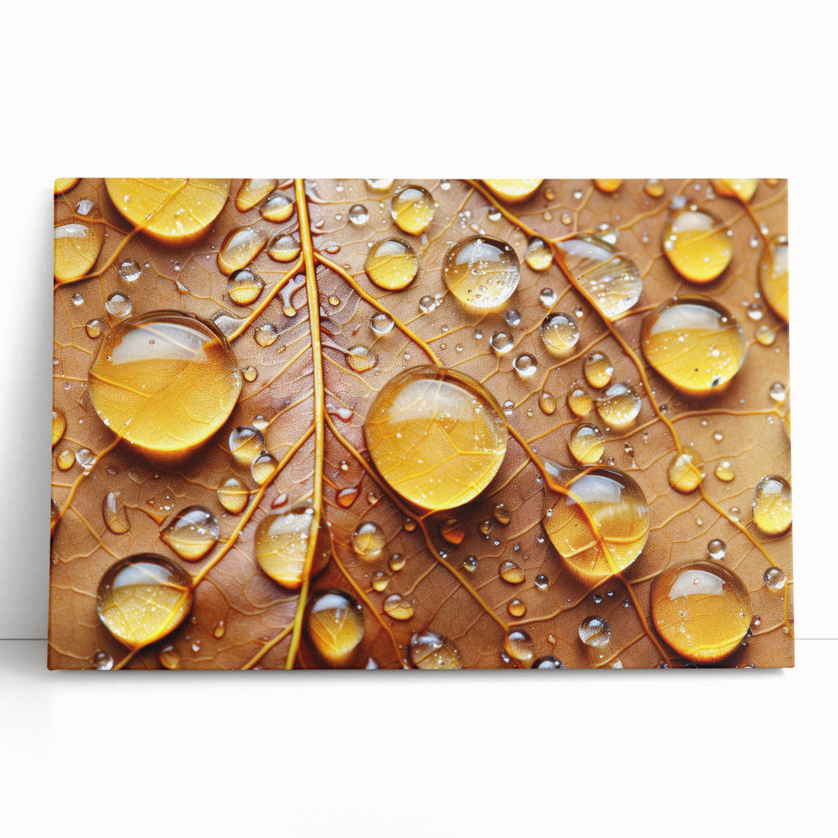 Black and white close-up image of water droplets on canvas, ideal for kitchen wall art or bedroom ambiance.