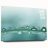 Close-up of water-themed large abstract wall art on acrylic glass, displaying shades of blue and green.