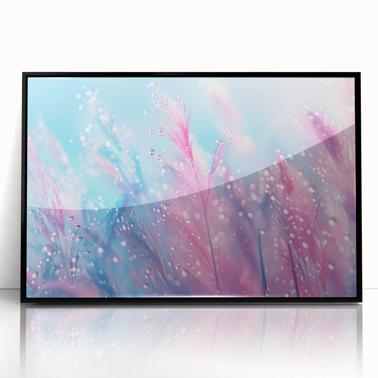 Large abstract wall art featuring swirling water patterns in blue and white on a framed acrylic.