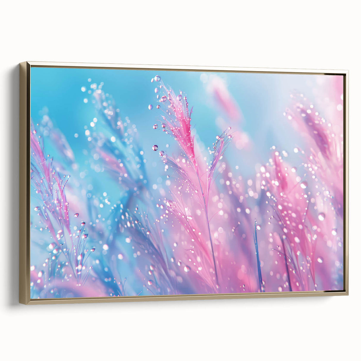 Framed canvas featuring a close-up water landscape in muted blue tones, ideal for bedroom wall art.