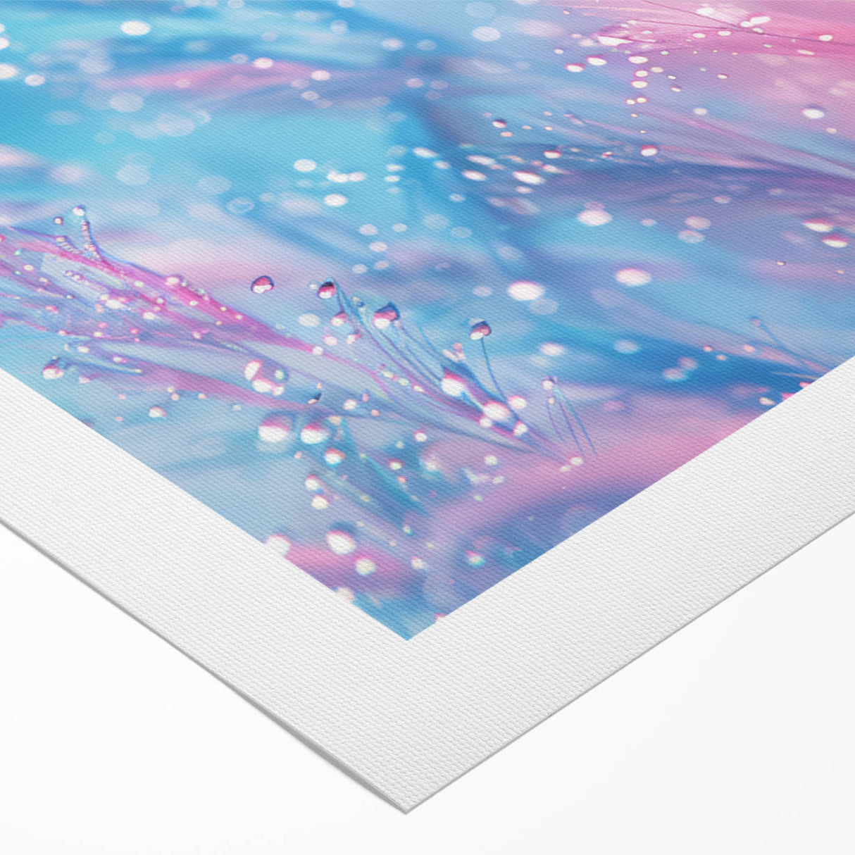 Art deco poster featuring a close-up water design in blue and silver tones, printed on rolled canvas.
