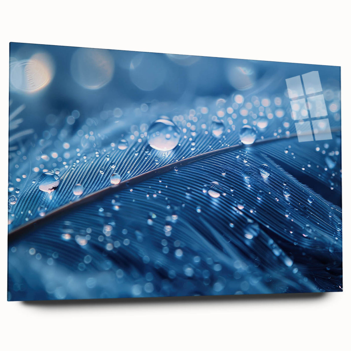 Large abstract wall art on acrylic glass, featuring soft blue and green swirls, ideal for dining room ambiance.