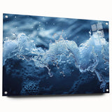 Close-up of water droplets on acrylic glass, in muted blue and green tones, ideal for modern bedroom or dining room decor.