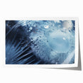Close-up floral art on rolled print, showcasing vibrant water-inspired hues, ideal for dining room wall decor.