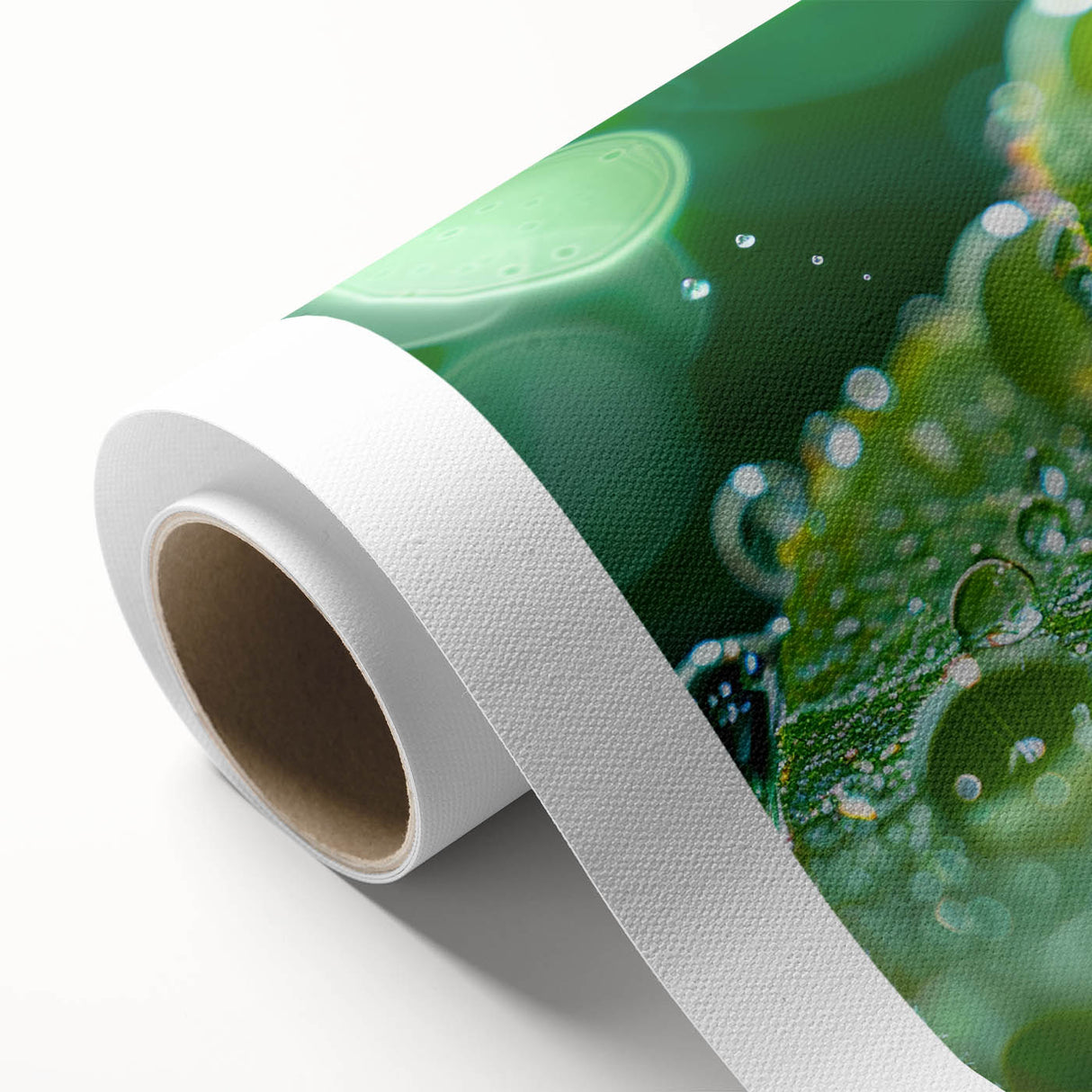 Art deco poster featuring a close-up water design in cool blue and green tones on rolled canvas.
