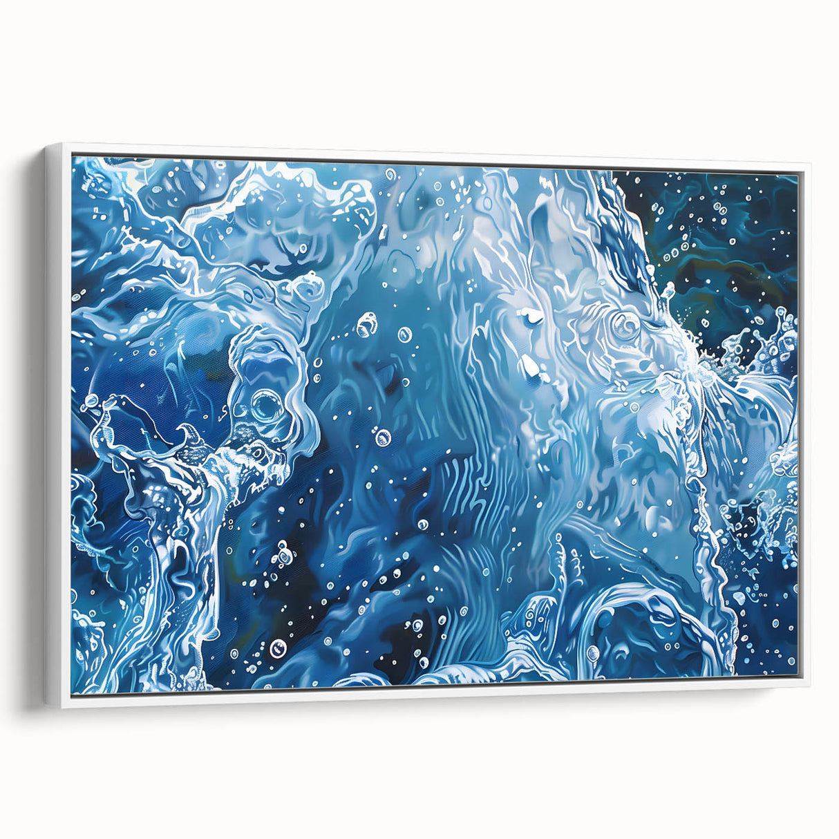 Extra large framed canvas featuring a close-up of water in vibrant colors, ideal for living room decor.
