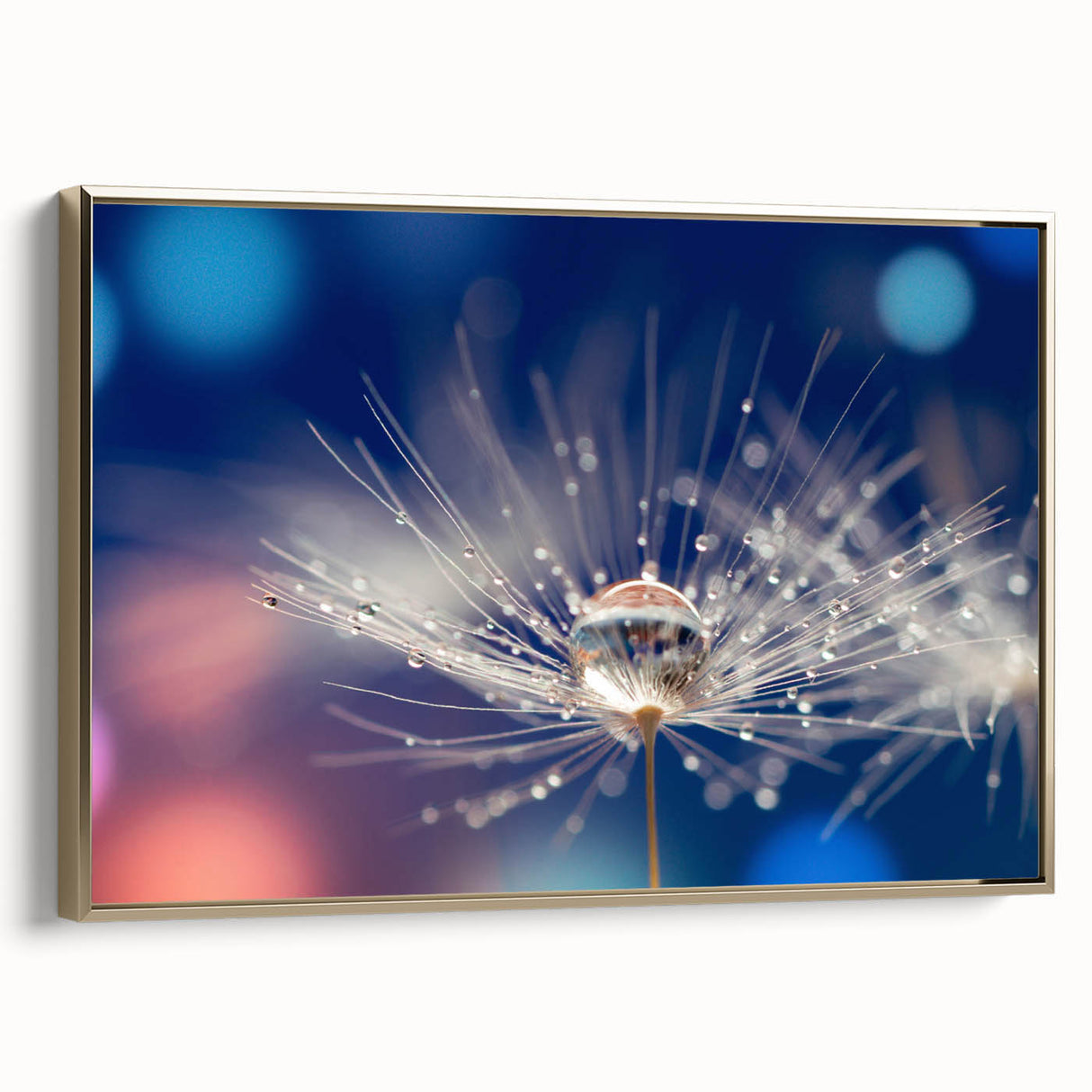 Framed canvas featuring a close-up water landscape in muted blue and black tones, suitable for bedroom decor.