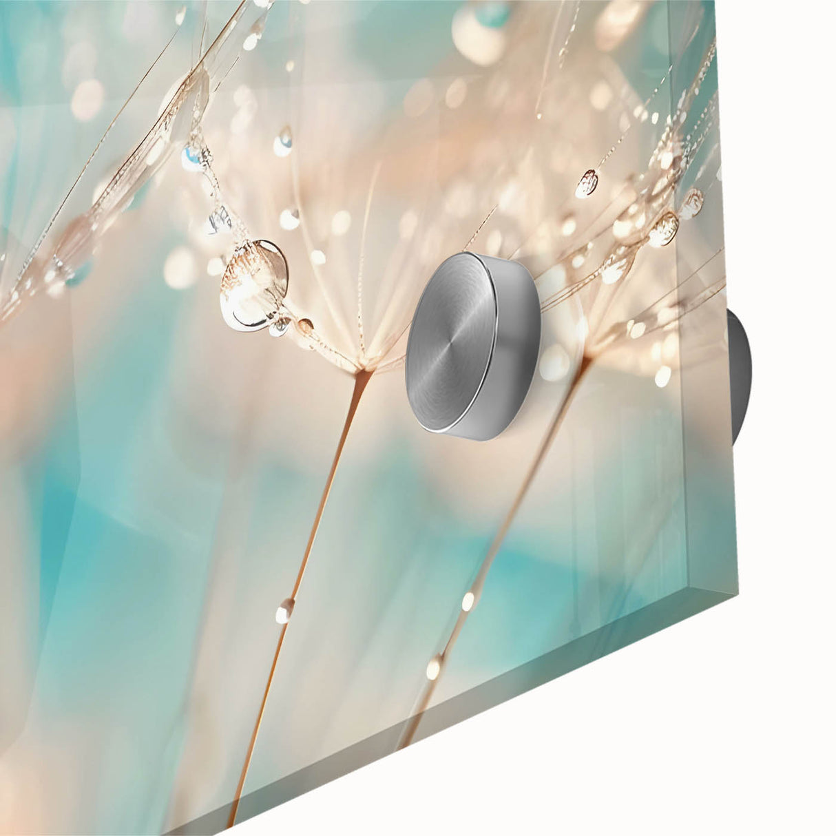 Large abstract wall art depicting water ripples in blue and green tones on acrylic glass, suitable for dining room ambiance.