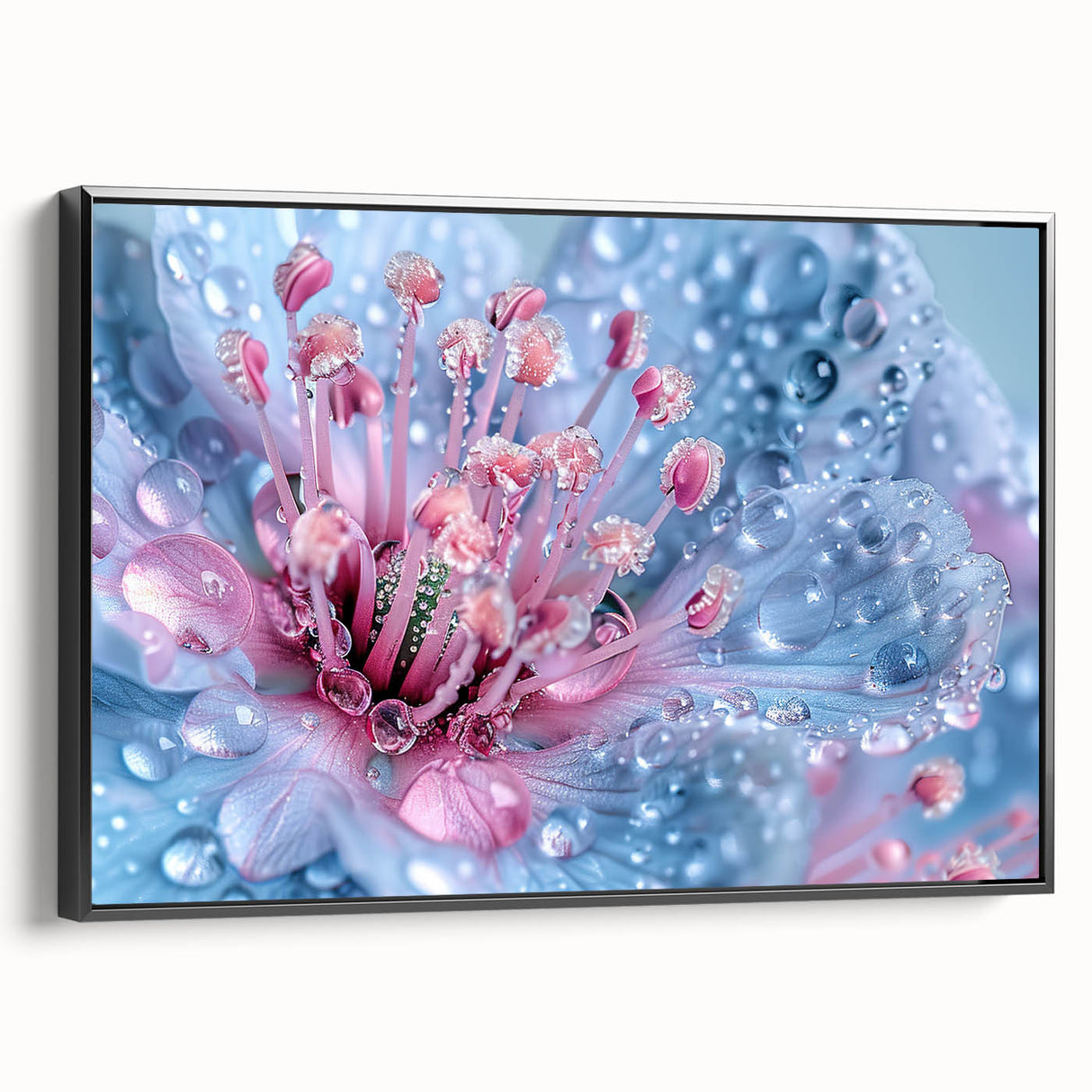 Black and white framed canvas featuring a close-up water landscape, ideal for bedroom wall art.