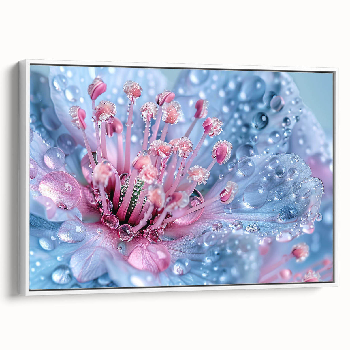 Extra large framed canvas featuring a vintage poster art of colorful, close-up water designs, ideal for living room decor.