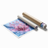 Extra large rolled print of a close-up water and floral design in soft blue and white tones.