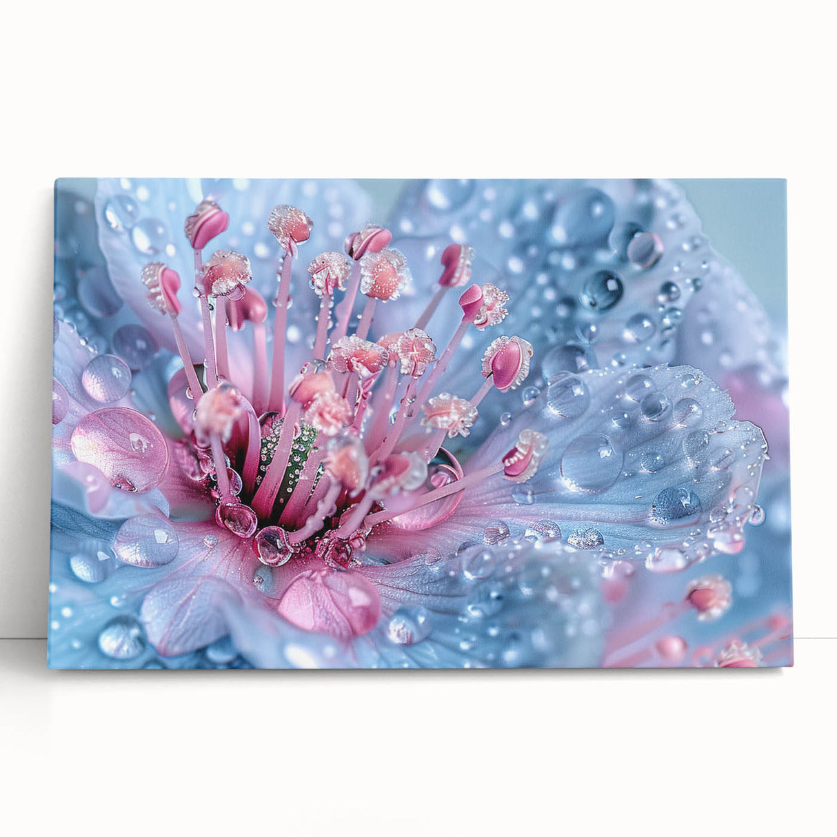 Close-up black and white photo of water droplets on canvas, ideal for kitchen wall art or bedroom ambiance.