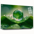Close-up water design on large acrylic glass, featuring blue and white swirling patterns.