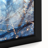 Extra large framed canvas featuring a close-up of water droplets on black with vibrant textured colors.