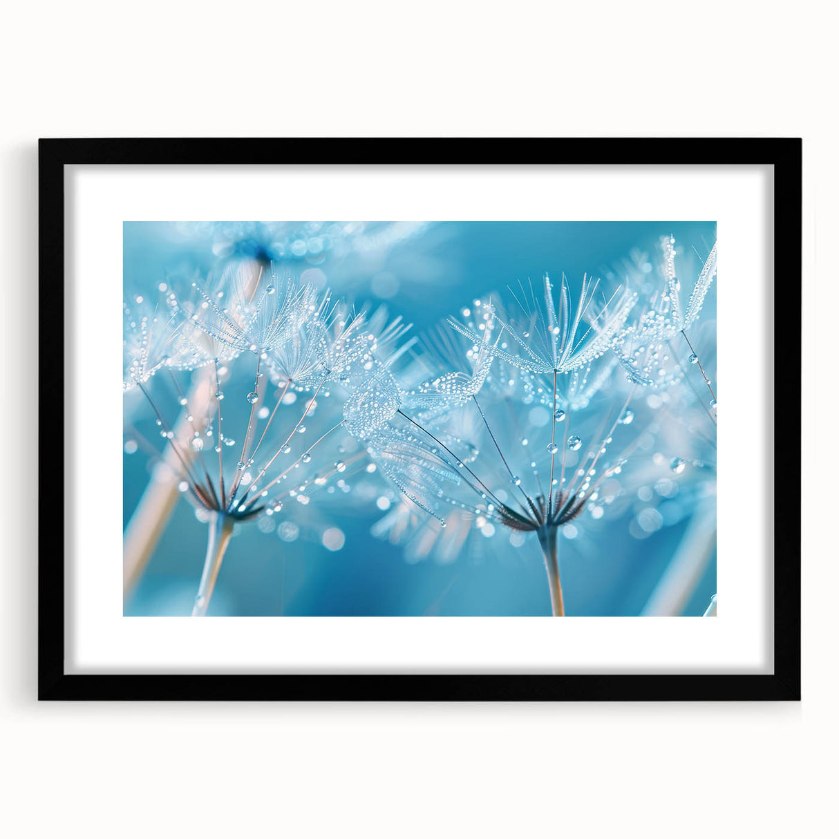 Extra large abstract art print featuring vibrant, textured swirls of blue and green, framed in black.