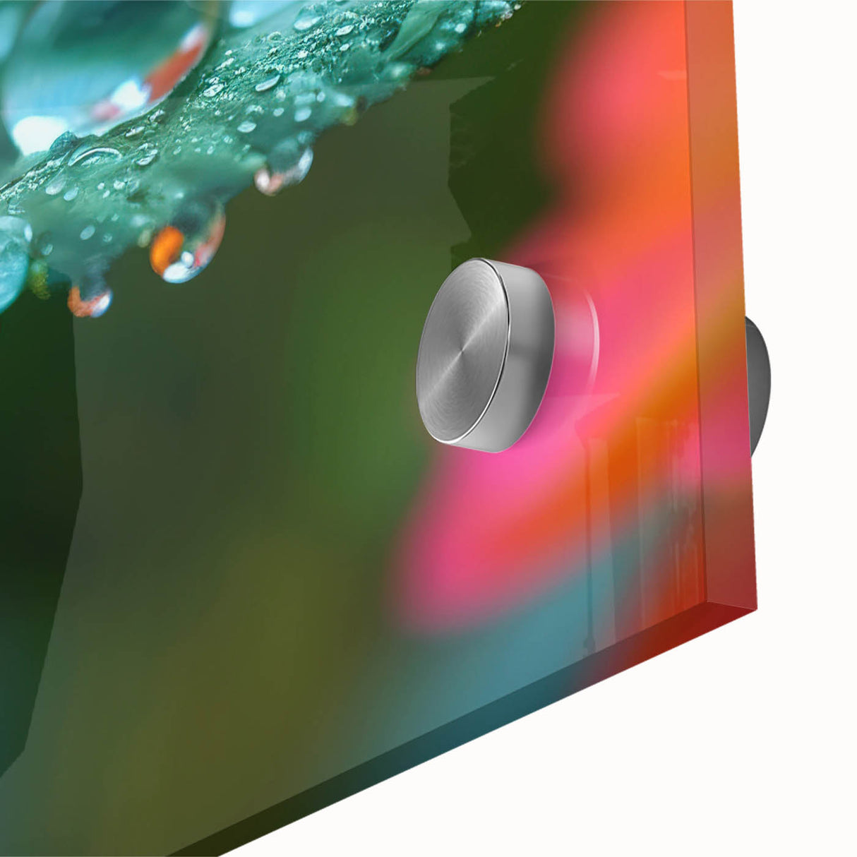 Large abstract wall art on acrylic glass featuring swirling blue and green patterns.