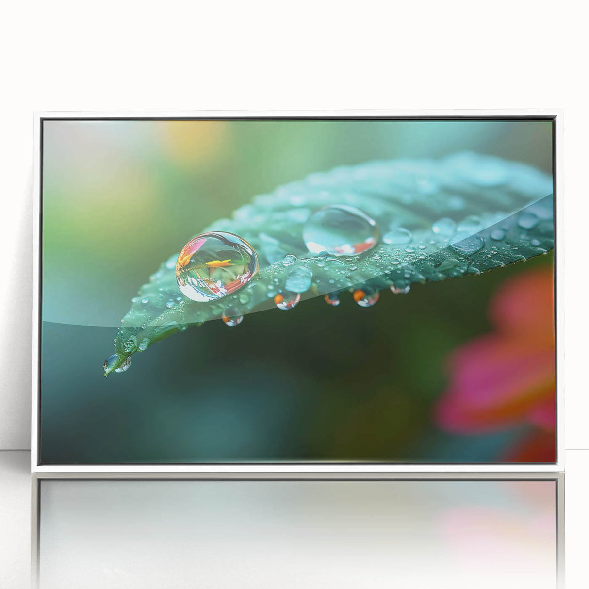 Acrylic print of close-up water design in blue and white hues, framed in white, suitable for modern nursery decor.