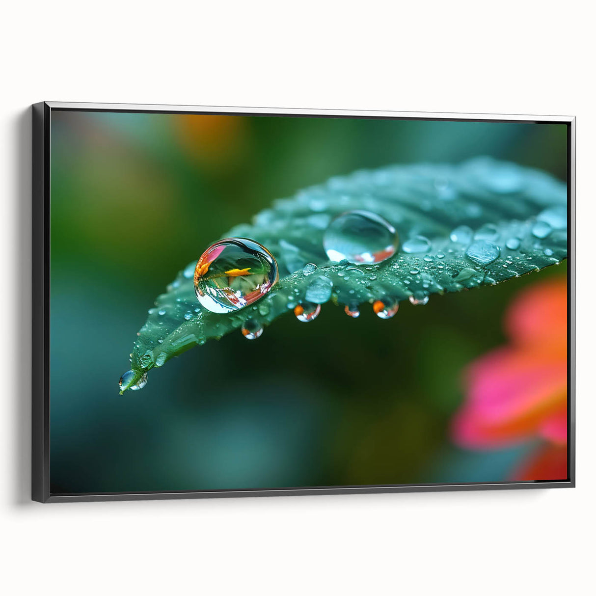 Black and white framed canvas depicting a close-up water design, ideal for bedroom wall decor.