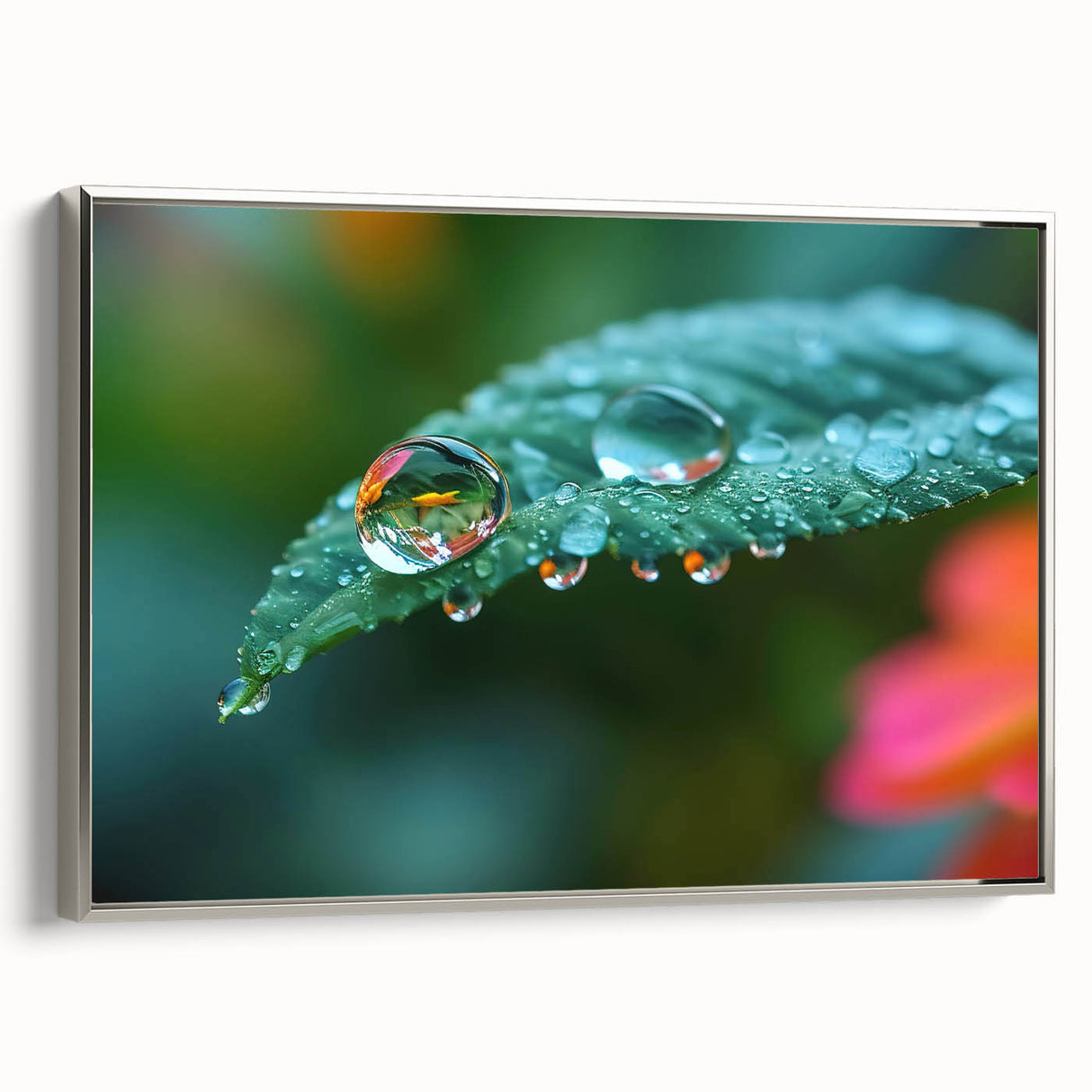 Framed canvas landscape art painting featuring a close-up water design in colorful hues, ideal for a modern living room.