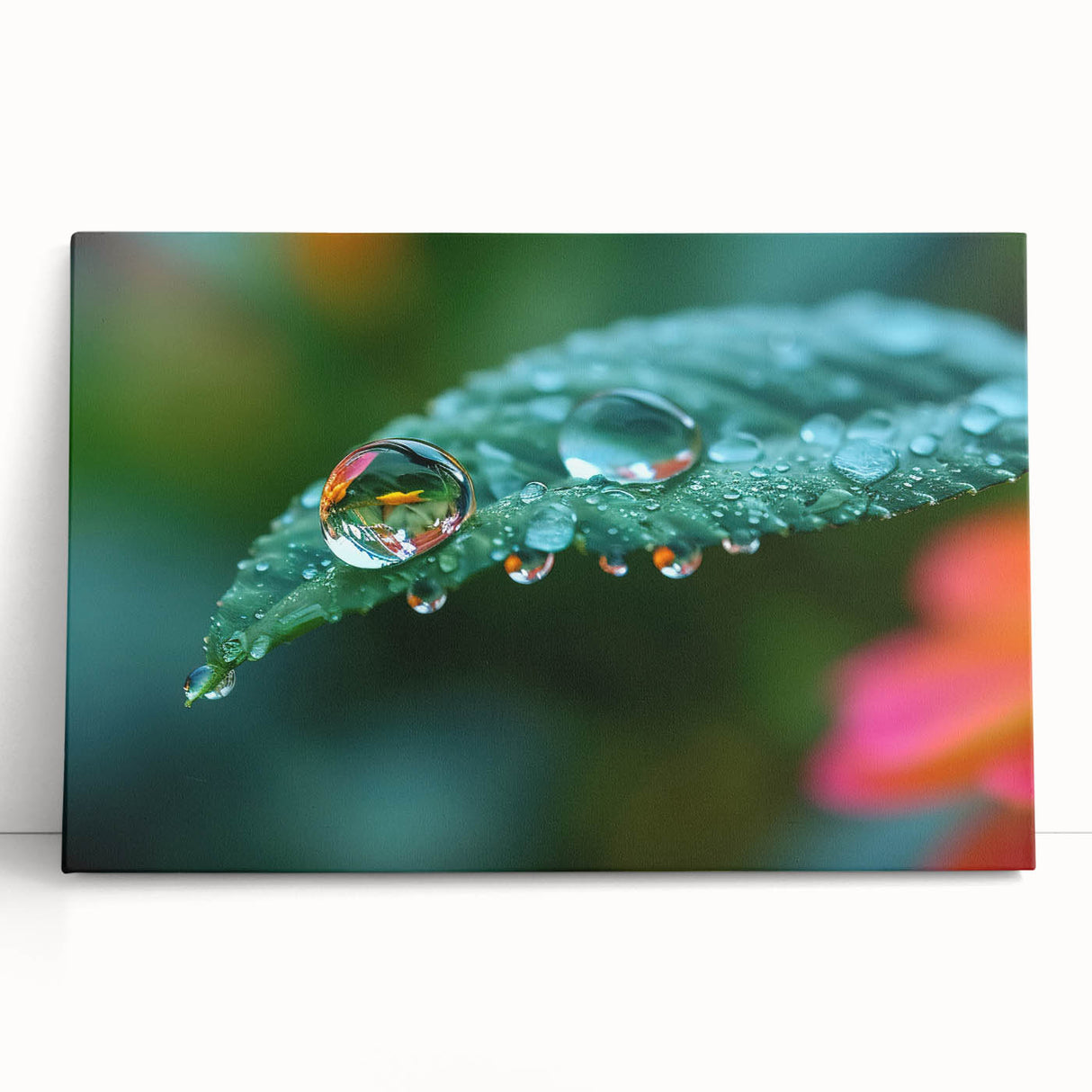 Close-up black and white photo of water droplets on canvas, suitable as large kitchen wall art or bedroom decor.