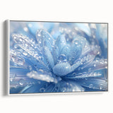 Vintage poster art depicting a close-up of water droplets, in vibrant colors on a white framed canvas.