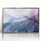 Large art print of a close-up water design in gold and blue tones on framed acrylic, suitable for modern art wall decor.