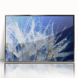 Mid-century modernist art depicting close-up water design in muted blue and silver tones on framed acrylic.