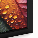 Close-up of black framed canvas featuring a textured, colorful abstract design, ideal for extra large living room wall art.