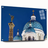 Acrylic print of a large abstract cathedral design in muted earth tones, suitable for bedroom or dining room decor.