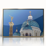 Mid-century modernist cathedral design in gold and white tones on a framed acrylic, suitable for nursery wall decor.