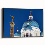 Black and white vintage poster art of a cathedral landscape on framed canvas, suitable for bedroom wall decor.
