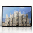 Large abstract wall art featuring a mid-century modernist cathedral design in black and grey tones, framed in acrylic.