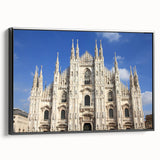 Black and white vintage poster art of a cathedral landscape on framed canvas, suitable for bedroom wall decor.