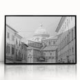 Large abstract wall art featuring a mid-century modernist cathedral design in muted tones on framed acrylic.