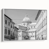 Framed canvas featuring a vintage poster of a black cathedral landscape, ideal for bedroom wall art.