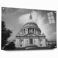 Large abstract wall art featuring a cathedral design in muted gray tones on acrylic glass.