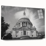Large abstract wall art featuring a cathedral design in muted gray tones on acrylic glass.