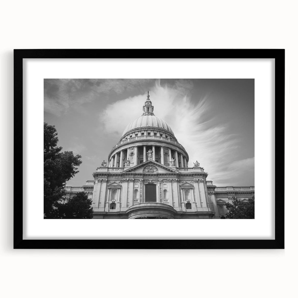 Extra large abstract art print of a colorful, textured cathedral design on a black framed canvas.