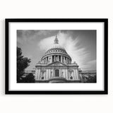 Extra large abstract art print of a colorful, textured cathedral design on a black framed canvas.
