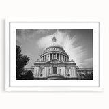 Extra large abstract art print of a cathedral, featuring textured white and gray tones on a framed canvas.