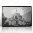 Large abstract wall art featuring a mid-century modernist cathedral design in black and white tones, framed acrylic.