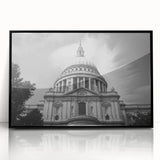 Large abstract wall art featuring a mid-century modernist cathedral design in black and white tones, framed acrylic.