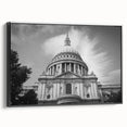 Black and white vintage poster art of a cathedral on framed canvas, ideal for bedroom wall decor.