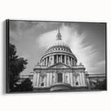 Black and white vintage poster art of a cathedral on framed canvas, ideal for bedroom wall decor.