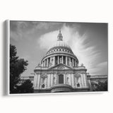 Framed canvas of a vintage-style black and white cathedral landscape, ideal for bedroom wall art.
